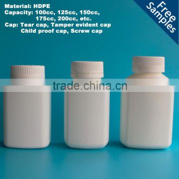 100cc, 125cc, 150cc, 175cc, 200cc, etc. Plastic HDPE medicine pill bottle, 500cc pharmaceutical capsule bottle