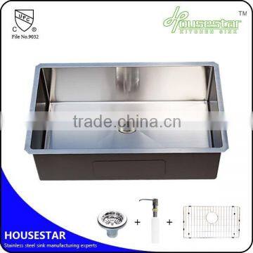 New Arrival!! Housestar stainless steel kitchen sinks high quality R10 or R15 handmade single bowl undermount kitchen sink3219-1