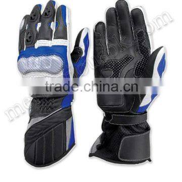 Black Blue Leather Motorbike Gloves