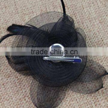 Elegant Lady Black Feather Lace Flower Bridal Fascinator Wedding Hair Clip Headpiece photo-3