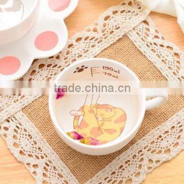 Creative Lovely Pussy Cat Ceramic Coffee Mug Set With Tea Tray, Promotional Pocelain Kitty Series of 2-piece Suit photo-3