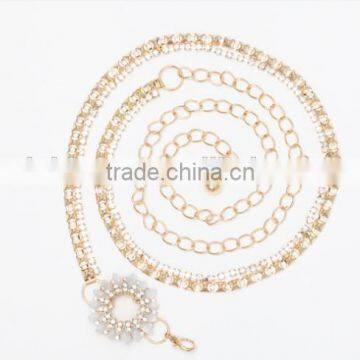 new fashion ladies and women white rhinestone beige beads metal decoration slim waist chain