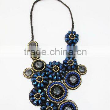 Mixed Color natural stones and Crystal, Beads Wax cotton thread : Stone necklace WT92