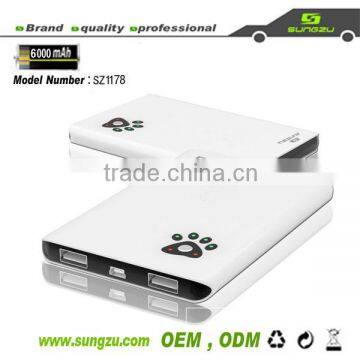 6000mah external battery pack factory bear paw dual USB power bank