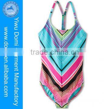 Summer Beach Holiday Kids Tropical Stripe T-back One Piece / Girl Sexy Image Child Swimwear