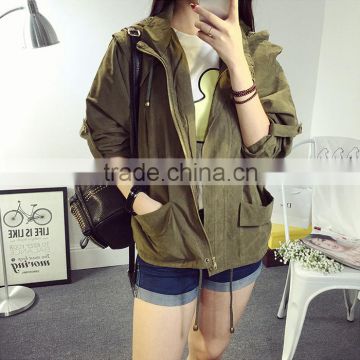 peach skin casual hooded spring jacket women 2016