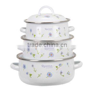 Flower Decal Enamel Pot Set White Enamelware Casserole Enamel Pot