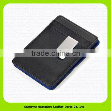 15028C Promotion use leather mens metal money clip and leather magic wallet