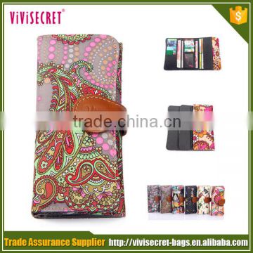 Latest design lady purse nylon long wallet in guangzhou manufacturer