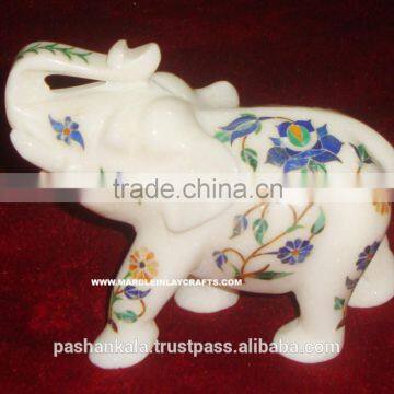 Marble Inlay White Elephant Gifts, Decorative Stone Gifts