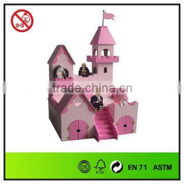 promotional pink DIY wooden castle with soldier