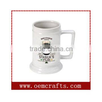 wholesale Custom Made ceramic beer stein with metal lid beer mug