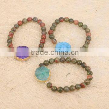 Natural Unakite Stone Beaded Bracelets, Solar Quartz Connector Beads Druzy Gemstone Bracelets photo-4
