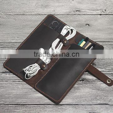 Custom design functional genuine leather foldable pencil bag case