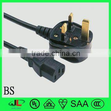 European VDE approved BS standard assemble and install of British 3 pins electrical power plug with C13 connector extension cord