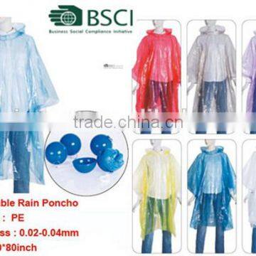Rain Plastic PE Rain Poncho/ Disposable raincoats