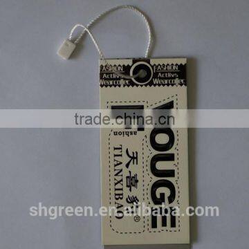 Fashionable bra/bikini paper hangtag with string plastic tag