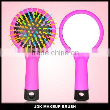 Korea Static-free Colorful Rainbow Hair Comb with Cosmetic Mirror