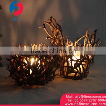 Hot Selling Promotional Glass Bar Candlestick Wooden Holder Wood Candlestick