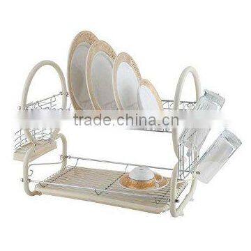 Kawachi Stainless Steel Chrome 2 Tier Dish Drainer Rack Glass Utensil-White