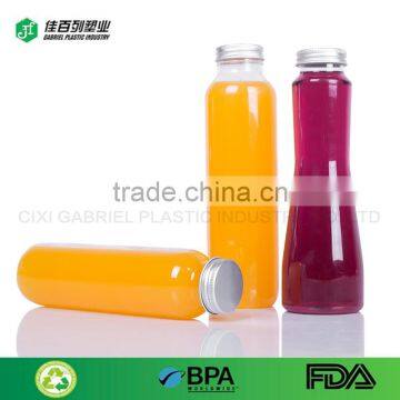 hot sale food grade bottle wholesaler aluminium cap beverage capactiy 350ml empty clear round shape plastic pet juice bottle