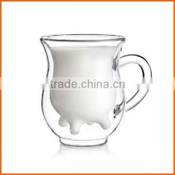 Top quality doublewall customized glass cup with handle for milk