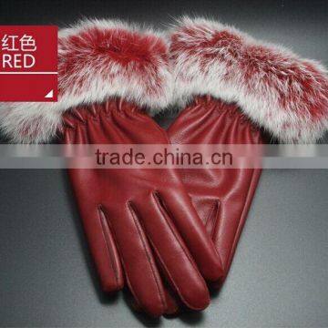2015 Fashion Winter Leather Gloves Women Fur Gloves Ladies Leather Gloves photo-2
