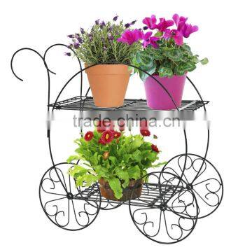 Outdoor and indoor trolley design 2 tiers metal flower pot stand