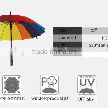 Promotional Gifts Ideas Strong Fiberglass Ribs Rainbow Golf Umbrella photo-6