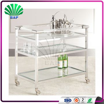 Fashion Glass Moving Trolley Metal Decorative Trolley Commercial Service Trolley Design