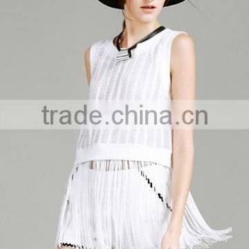 The new model pure color gauze sleeveless bottom macrame t shirt easing latest shirt designs for women