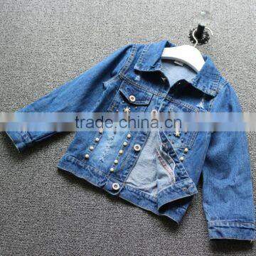 Fashion Cute Bear Embroidery on the Back Girls Stylish Jeans and Top With Beads Cowgirl Coat photo-2