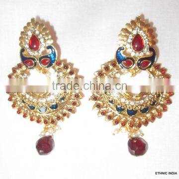 Bollywood Polki Gold Tone Dangler EARRINGS photo-3