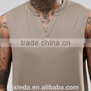 Men 100% Cotton Blank Super Long Line Notch Neck Sleeveless Tee Shirt Factory Suppliers in China photo-3