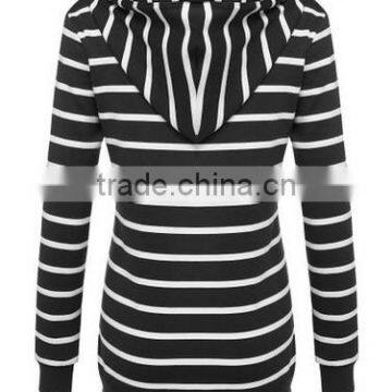 Ladies Women Casual Hooded Long Sleeve Striped Pullover Hoodies With Fleece photo-2