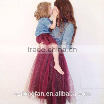 Rose Red Glitter Tutu Mother Daughter Matching Dress Summer New Style photo-2