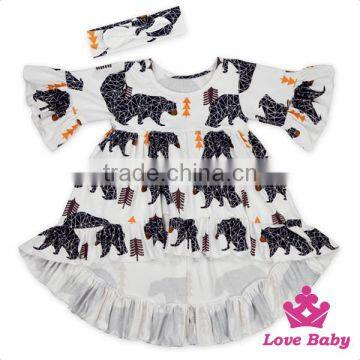 Spring Frock Design Little Girl Short Sleeve Ruffle Short Front Long Behind Cutting Formal Animal Patterns With Headbands Dress photo-3