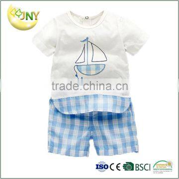 Summer baby boy clothes light blue cotton set toddler baby clothing set wholesale