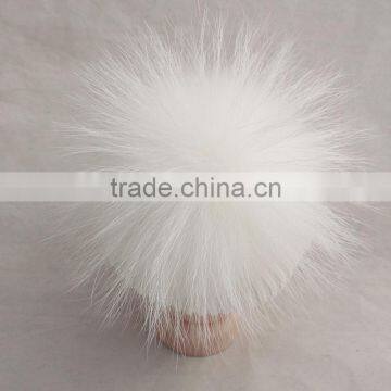 Myfur Baby Knitted Beanie Hat With Removable White Raccoon Fur Pom Poms Wholesale