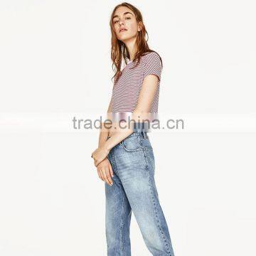 2017 Round Neck Short Sleeves Striped T-shirt Women Sexy Midriff Tank Tops photo-3