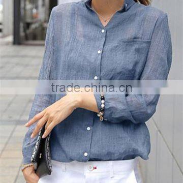 Small pure and fresh and seven big yards of cotton fiber is prevented bask in clothes woman slim sleeve linen collar shirt