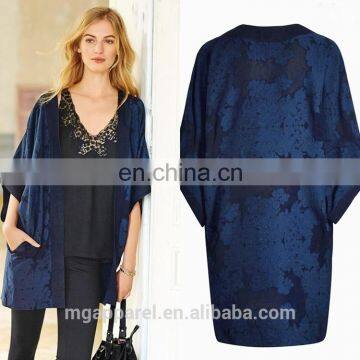 Chinese Wholesale Women Clothes OEM Embroidery Floral Navy Cardigan Kimono for Sale