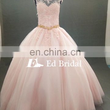 Custom Made Scoop Neckline Open Back Appliques Ball Gown Pink Quinceanera Dress