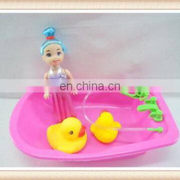 plastic toy bathtub, mini girl doll toy, mini rubber duck toy