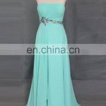 Simple Design Chiffon Sweep Train Turquoise Blue Bridesmaid Dresses With Beaded Belt photo-3