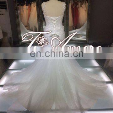 1A051cx Charming Lace Up Appliqued Sweetheart Spaghetti Srtaps Floor-lenghti Sweep Train Mermaid Wedding Dress 2016 photo-2