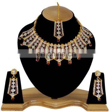 Dark Red Stylish Designer Gold Plated Bollywood Party wear Jewelry Necklace Set Color