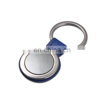 custom logo Round Metal with leather Belt Keychain