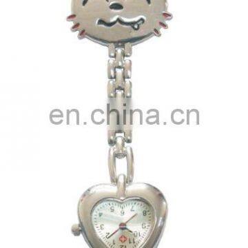 New Nurse Brooch Clip Pocket Watches, Tiger Design With Heart Shaped Watch