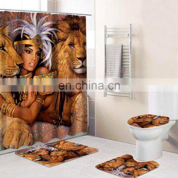 New design OEM 4 pieces waterproof bathroom deco black women art african american shower curtains  cheap price